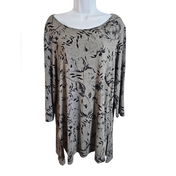 VTG Elaine Rose Womens 1X Gray Black Floral Tunic Top Whimsigoth Office Preppy - Picture 2 of 7